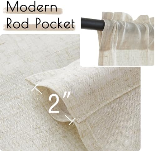 jinchan Rustic Linen Rod Pocket Tier Curtains, 26x36, 2 Panels, Natural - Image 5