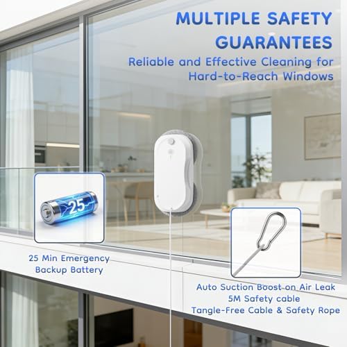 2026 Updated Window Cleaning Robot - Enhanced Battery, Max 6400Pa, Path Planning, Anti-Slipping, Edge Detection, Window Cleaner Robot for High-Rise Windows (2 pairs of nozzles, 10 cloths) (White) - Image 6