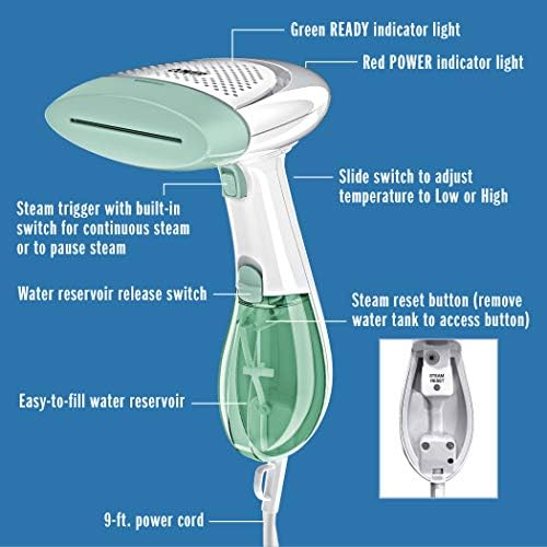 Conair Handheld Garment Steamer for Clothes, ExtremeSteam 1200W, Portable Handheld Design,White/Light Green - Image 6