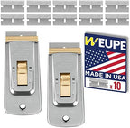 Razor Blade Scraper Tools (Set of 2), Window Scraper, Glass Cooktop Scraper & Paint Scraper, Car Decal, Sticker and Glue Remover Razor Holder with 10 Replaceable Single Edge Blades by WEUPE