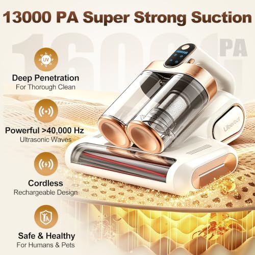 Mattress Vacuum Cleaner, Cordless Bed Vacuum with 13KPa Suction, Portable Vacuums for Sofa Couch Crib, Birthday Gifts for Women (White & Gold) - Image 2