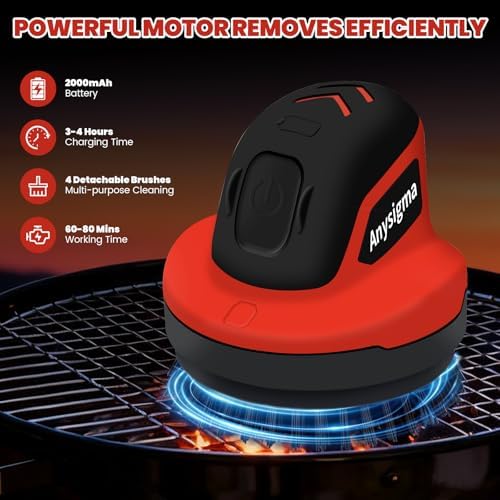 Electric Grill Brush for Outdoor Grill- 4 Replaceable Heads, 3000mAh IPX7 Waterproof BBQ Cleaning Scrubber for Kitchen & Car & Bathroom - Ideal Mother’s for Grill Lovers, Dad, Mom - Image 4