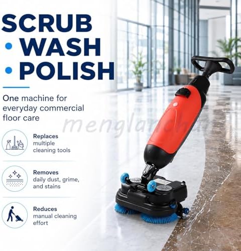 Cordless Floor Scrubber For Small Commercial Spaces,17In 140aw Walk-Behind Cleaning Machine W/360° Rotation Dual Brush/Squeegee Width 430mm-For Offices,Restaurants, Salons Retail Stores Grey - Image 6