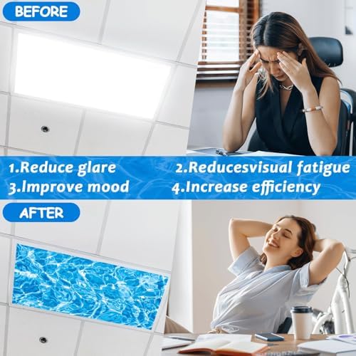 8 Pcs Fluorescent Light Covers with 80 Magnets Decorative for Classroom Ceiling Light 4 x 2 Feet Magnetic Light Covers Filter Easy Install for Office Hospitals & Home Drop Ceiling Supplies(Ripples ) - Image 3