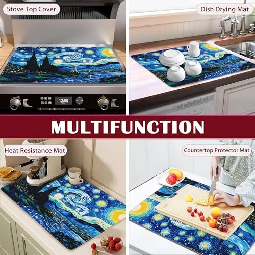 Electric Stove Top Cover Protector,Starry Night Glass Flat Top Stove Mat,Heat-Resistant Oven Induction Cooktop Mat for Ceramic Countertop Mats Dish Drying Mat - Image 7