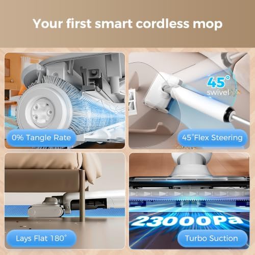 Wet Dry Vacuum Cleaner, 23KPa Wet Dry Vacuum Mop, Self-Cleaning Vacuum Mop Combo for Hard Floor, 180° Lay-Flat Design with Edge Cleaning, Up to 35 Min Runtime, LED Display & Voice Prompts - Image 2