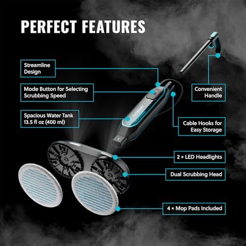 PurSteam ScrubMaster Steam Mop with Dual Scrubbing Head and LED Lights - Image 6