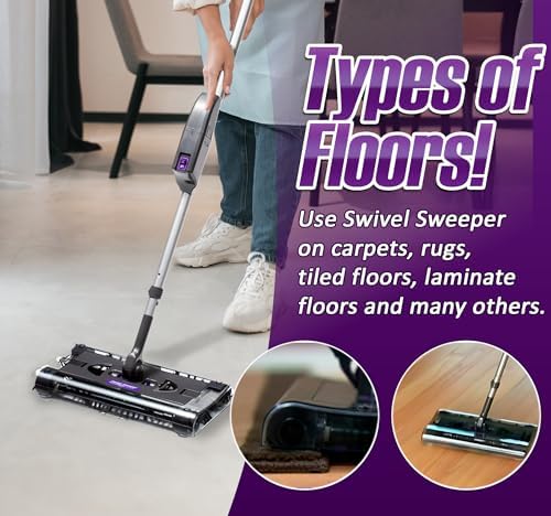 Swivel Sweeper Max - Cordless Electric Floor and Carpet Sweeper with Rotating Brush for Efficient Cleaning, Quad Brush Technology- Purple - Image 5
