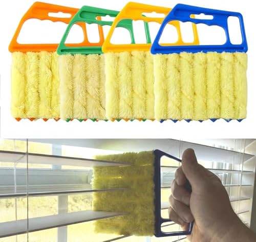 4 Pack Window Blind Cleaner Duster Tool, 7 Finger Venetian Scrub Brush with Washable Microfiber Sleeves, Color Coded Cleaning Kit for Mini Vertical Blinds, Air Conditioner Vents and Fans by Unknown
