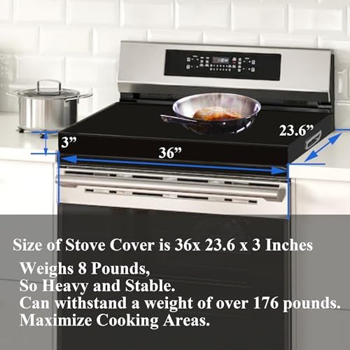 Stainless Steel Gas Stove Top Cover, Noodle Board Cooktop Cover, Kitchen Organizer for Gas and Electric Stove Range Expanding Kitchen Space, Large Size 36"x 23.6"x3", Black - Image 4