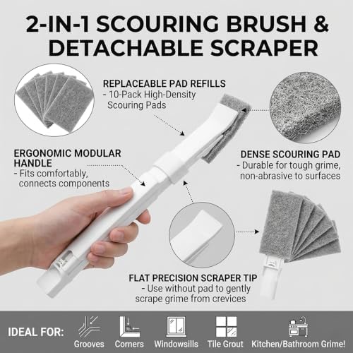 Home Detail Cleaning Kit, Crevice Cleaning Brush, 5-in-1 Detail Duster, Replacement Pads, Microfiber Sleeves and Storage Bag for Window Tracks, Air Vents, Kitchen and Bathroom - Image 3