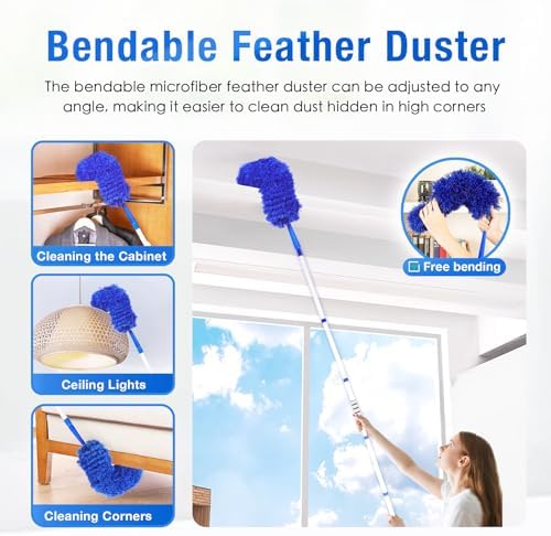Ceiling Fan Cleaner Duster with 72" Extension Pole & 4 Reusable Pads, High Ceiling Fan Blade Cleaning Tool, Flexible Microfiber Duster for Baseboard,Blinds,Cobwebs,Floor, -Lightweight & Washable - Image 5