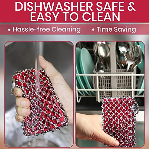 316L Cast Iron Scrubber Kit + Pan Scraper, Silicone Sponge, Dishwasher Safe - Image 6