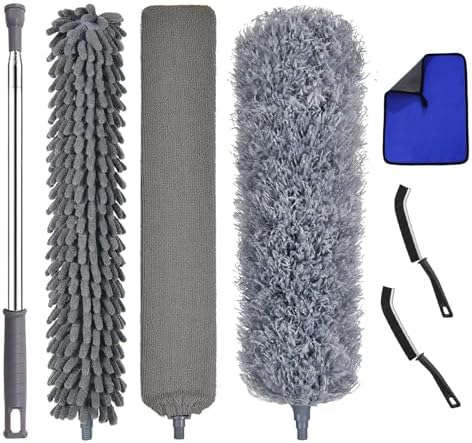 7 Pcs Microfiber Feather Duster with 100-inch Telescopic Extendable Pole, Washable and Reusable Cobweb Duster Kit, Dusters for Cleaning High Ceiling,Fan,Furniture,Blinds by Unknown