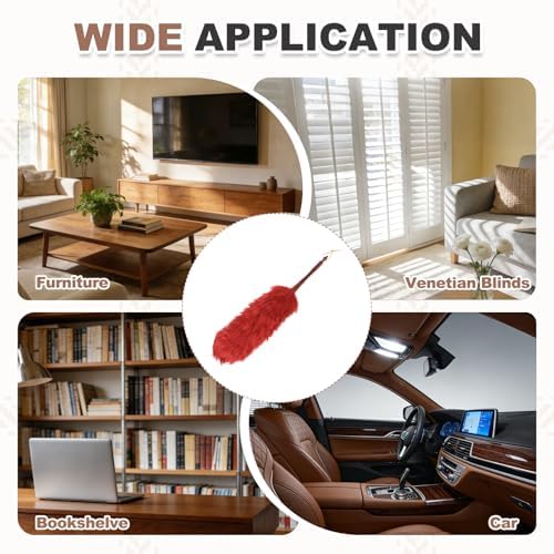 uxcell Wool Duster, 24.4" Natural Feather Cleaner Household Cleaning Duster with Solid Wooden Handle for Cleaning Fans Window Blinds Shelves Furniture, Red - Image 7