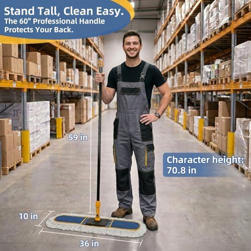 36" Commercial Dust Mop for Floor Cleaning, Heavy Duty Industrial Dry Dust Mop with 2 Mop Pads & 59" Long Handle, Professional Janitorial Floor Duster for Home, Garage, Hotel, School, Gym - Image 2
