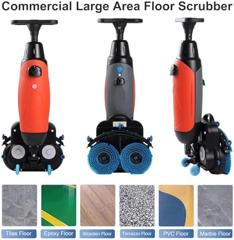 17" Power Mop Brushes Cordless Battery Powered Floor Scrubber with Dual Tanks (4.5L+7.5L), Commercial Floor Washer 13000 Sqft/H for Wood, Tile, Marble & Cement Floors Red - Image 6