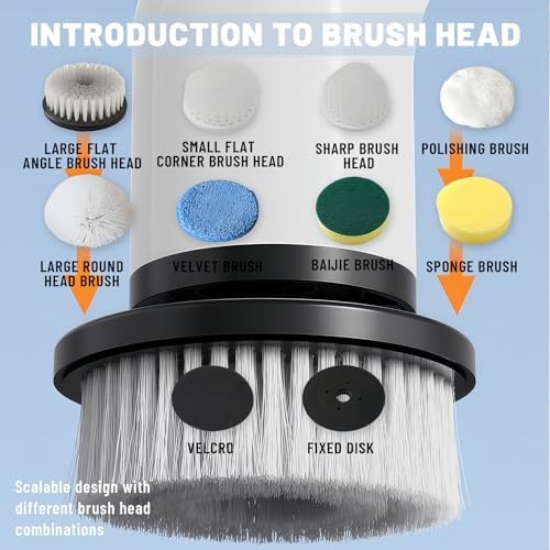 Electric Spin Scrubber- Ditch the Scrubbing! Long Handle Shower Scrubber with 9 Replaceable Heads - 2 Speed Cordless Brush Ensures Long Battery Life, Modern Design! (White) - Image 3