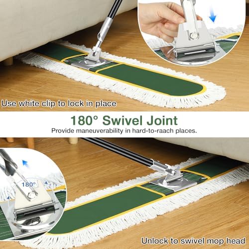 48" Commercial Dust Mop for Floor Cleaning with 2 Cotton Mop Pads - Image 3