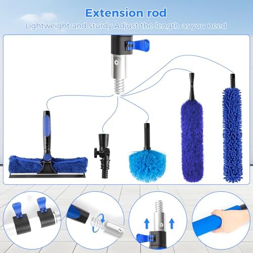wlich 26ft High Reach Duster Kit, Aluminum 5-20ft Fan & Window Cleaner Set - Image 3