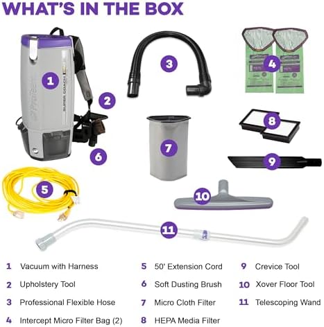 ProTeam Super Coach Pro 10 Backpack Vacuum Commercial with Telescoping Wand Tool Kit, 10 Quart, Corded, 107303 - Image 5