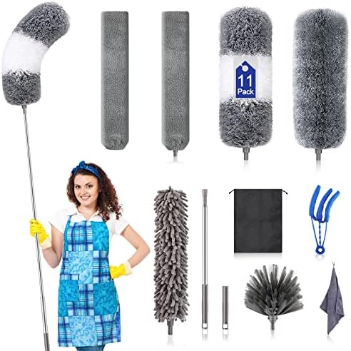 Microfiber Duster Kit (11PCS) - Washable Dusters with Extension Pole (30 to 100 in) for Cleaning Ceilings, Fans, Furniture by DTZERT