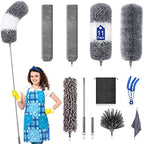 Microfiber Duster Kit (11PCS) - Washable Dusters with Extension Pole (30 to 100 in) for Cleaning Ceilings, Fans, Furniture by DTZERT