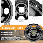 Black Stove Drip Pans Set of 4 Fit for Kenmore, Frigidaire Stove, Porcelain Drip Pans Replace 5304430149, 5304430150, 318067041, 318067051 - Include 2 6-In and 2 8-In Burner Drip Pan by Fetechmate - Image 3