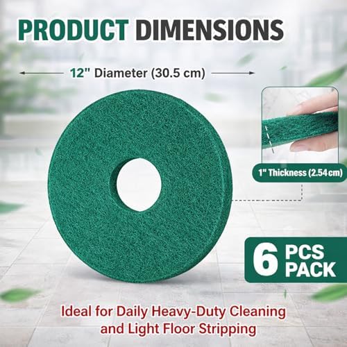 6 Pcs 12" Cleaning Orbiter Pads 437.056 for Oreck 550MC Orbiter Floor Machine,Commercial Floor Buffer Pads,Green Scrubbing Pad for Tile, Hardwood, Marble Floors - Image 2