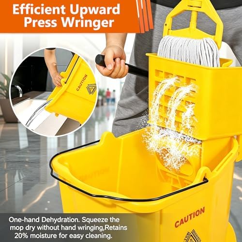 VOUBIEN 35 Qt Commercial Mop Bucket with Side-Press Wringer Combo on Wheels - Image 3