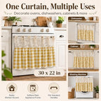 Vintage Oven Curtain Skirt for Farmhouse Kitchen Decor, Check Decorative Oven Door Curtain with Tie Top, Cottagecore Stove Handle Cover Skirt for Rustic Kitchen, Cabinet & Home Decor - Image 2