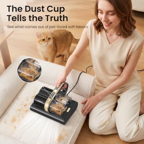 HEAPETS Mattress Vacuum Cleaner, 16Kpa Bed Vacuum with 275nm UV-C Light & 149℉ Heat & Ultrasonic, Dual High-Speed Roller Brushes & H13 HEPA Filter for Pet Hair, Bed, Sofa, Couch, Corded Black - Image 6