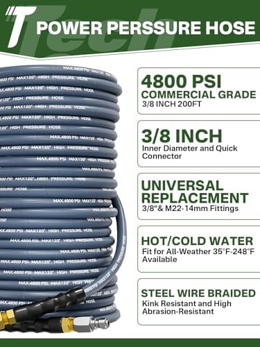 3/8" 4800PSI Pressure Washer Hose 200FT Swivel Quick Connect - Image 2