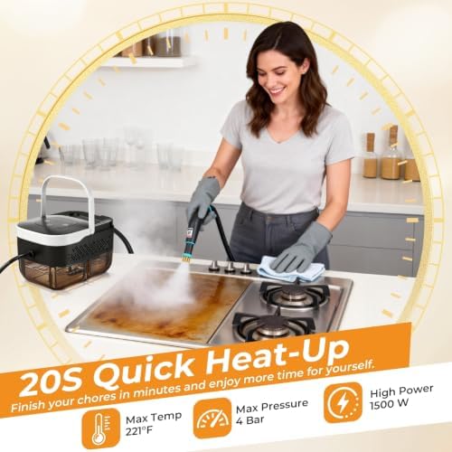 BEAMNOVA 1.25L Steam Cleaner, Handheld Pressurized Car Steamer, White - Image 2