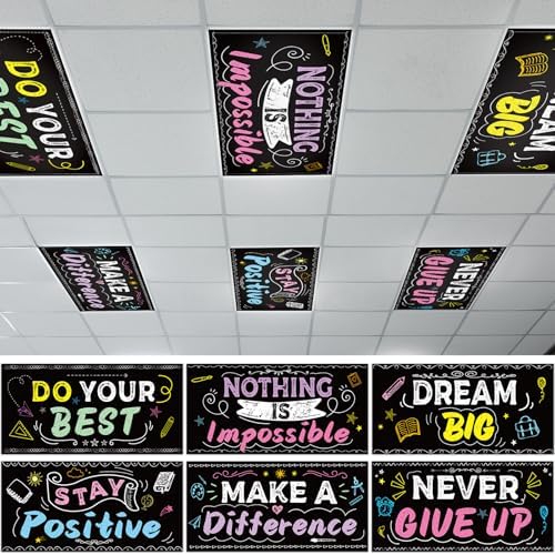 6Pcs Inspirational Fluorescent Light Covers for Classroom Ceiling Light 4x2Ft Motivational Word Magnetic Lights Cover Filter Easy Install for Back to School Office Hospital Ceiling Supply (Blackboard) by Wiooffen