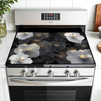 Multi-Design Stove Top Cover for Glass/Electric Stoves - 3-in-1 Heat-Resistant Protector Mat, Non-Slip Drying Rack 28"x20" (White Flowers, 28" L x 20" W) by AOHMPT