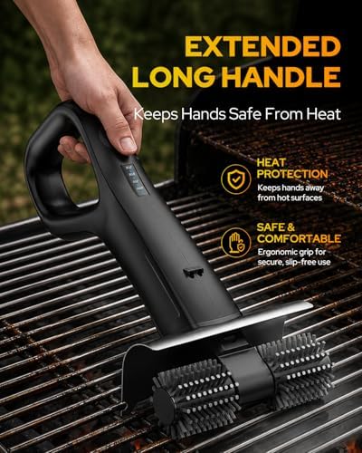 2026 Electric Grill Brush with 2 Brush Heads, 800RPM 25kgf High Torque BBQ Cleaner, 3500mAh Battery, 180 Mins Long Runtime, Extended Handle, Works as Grill Scraper for Tough Grease - Image 4