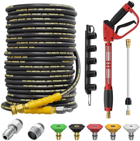5000PSI Pressure Washer Hose and Gun, 3/8’’ Power Hose 100FT by TechSweeppro