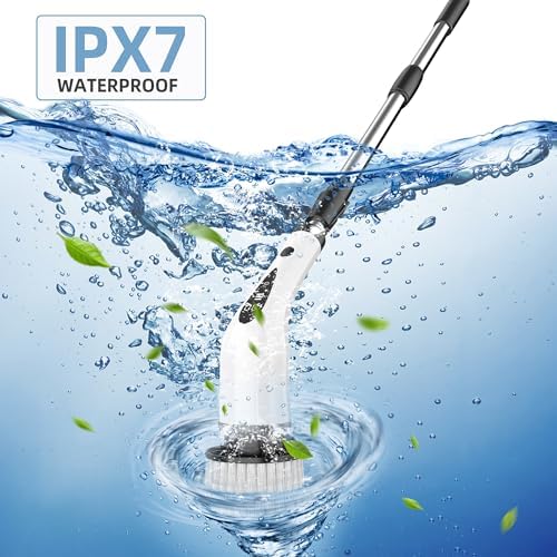 Electric Spin Scrubber, 3-Speed Flat End Brush with 8 Brush Heads & Base, IPX7 Waterproof, Adjustable Long Handle, Digital Display, 2500mAh Fast Charging, for Bathroom, Tub, Tile, Floor - Image 5