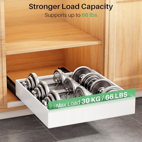 2Pack Pull out Cabinet Organizer, 21"Deep, Heavy Duty Full-extension Slide out Drawers for Kitchen Cabinet, Roll out Shelf Storage with Nano Adhesive for Pots,17"W x 21"D x 3.1"H, White - Image 5