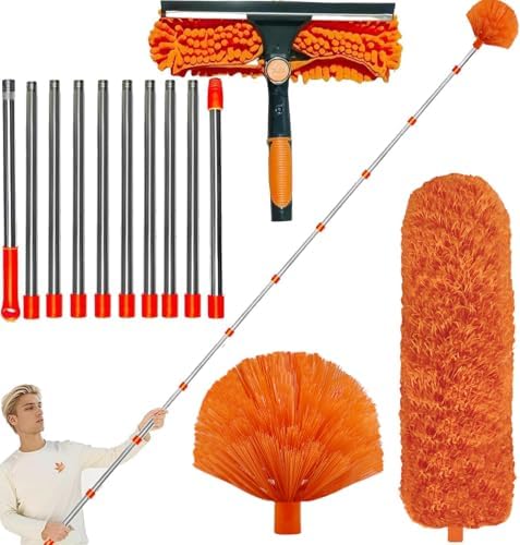 20+ Feet High Reach Dusting Kit with 3-14 ft Extension Pole //2 in 1 Window Cleaning Kit // High Ceiling Duster // Cobweb Microfiber Duster // Outdoor & Indoor Extendable Duster Cleaning Kit by Providequalityproducts