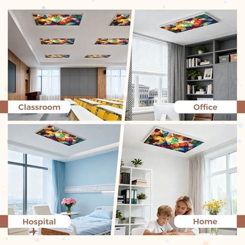 6 Pcs Fluorescent Light Covers for Ceiling Lights abstract stained glass features an intricate arrangement Magnetic Decorative Shade Filters 4x2 ft for Classroom Office Hospital Decor - Image 5