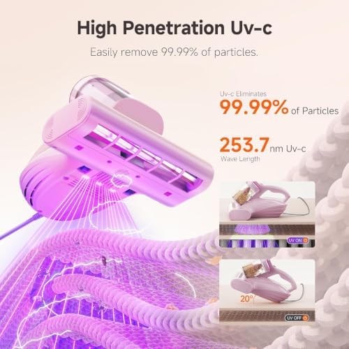 uwant Bed Cleaner with 16Kpa Suction Metal Roller 253.7nm Uv-c Light Mattress Vacuum Cleaner 36000RPM/Min 149℉ Heating HEPA Filter&Ultrasonic Mattress Vacuum for Sofa, Pillow, Bed Throws Set of 1 - Image 3
