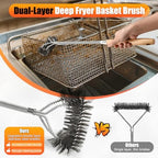 Fryer Cleaning Tools Set of 3, Stainless Steel Deep Fryer Basket Brush, Long Handle L-Shaped Crevice Cleaning Brush and Cleanout Rod Kit for Kitchen Restaurant, Electric Fryer Degreasing Scrubber Tool - Image 4