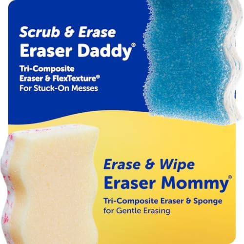 Scrub Daddy Eraser Mommy Sponges 45x - Water-Activated Cleaning Sponge with FlexTexture Scrubbing Gems - 3-in-1 Erase, Scrub, Wipe Tool for Walls, Doors, Baseboards, Hard Surfaces (6 Count) - Image 6