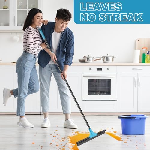 NEWE Floor Squeegee Broom with 18’’ Heavy Duty Rubber Scraper and 58.3’’ Telescopic Long Handle for Garage Concrete Bathroom Tile Shower Glass Marble Deck Window - Image 6