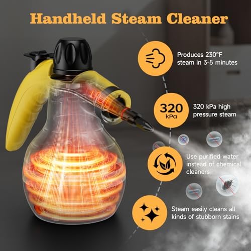 TICYACK Handheld Steam Cleaner with 16 Accessories & Safety Lock, Yellow - Image 2