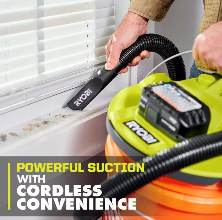 RYOBI ONE+ 18V Cordless 5 Gal. Wet/Dry Vacuum Kit with 1-1/4 in. Hose, Crevice Tool, 4.0 Ah Battery, and Charger - Image 5