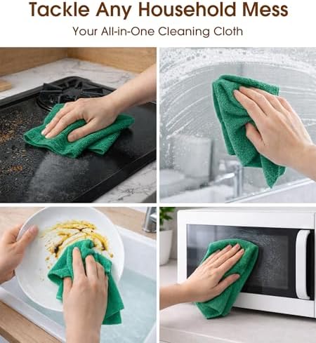 Microfiber Cleaning Cloth Roll, 100 Pack 12 x 12 Inch Tear Away Reusable Paper Towels, Thick Cleaning Towels, Absorbent Lint Free Washable Rags for Kitchen, Car, Garage and Workshop - Forest Green - Image 5