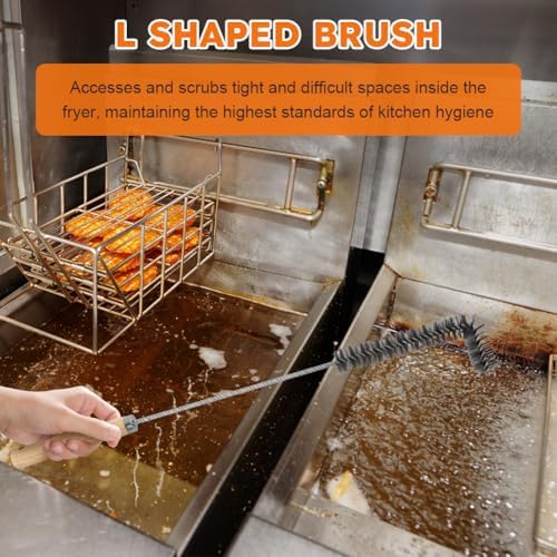 3 pcs Stainless Steel Fryer Cleaning Tools, Including L-Shaped Fryer Cleaning Brush Kitchen Fryer Cleanout Rod Long Handle Deep Fryer Basket Cleaning Brush Kitchen Restaurant Accessories - Image 3